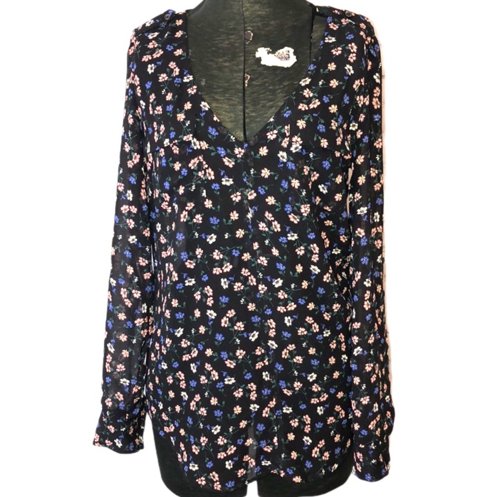 CANDIES SHEER V-NECK TOP MULTICOLOR SZ S